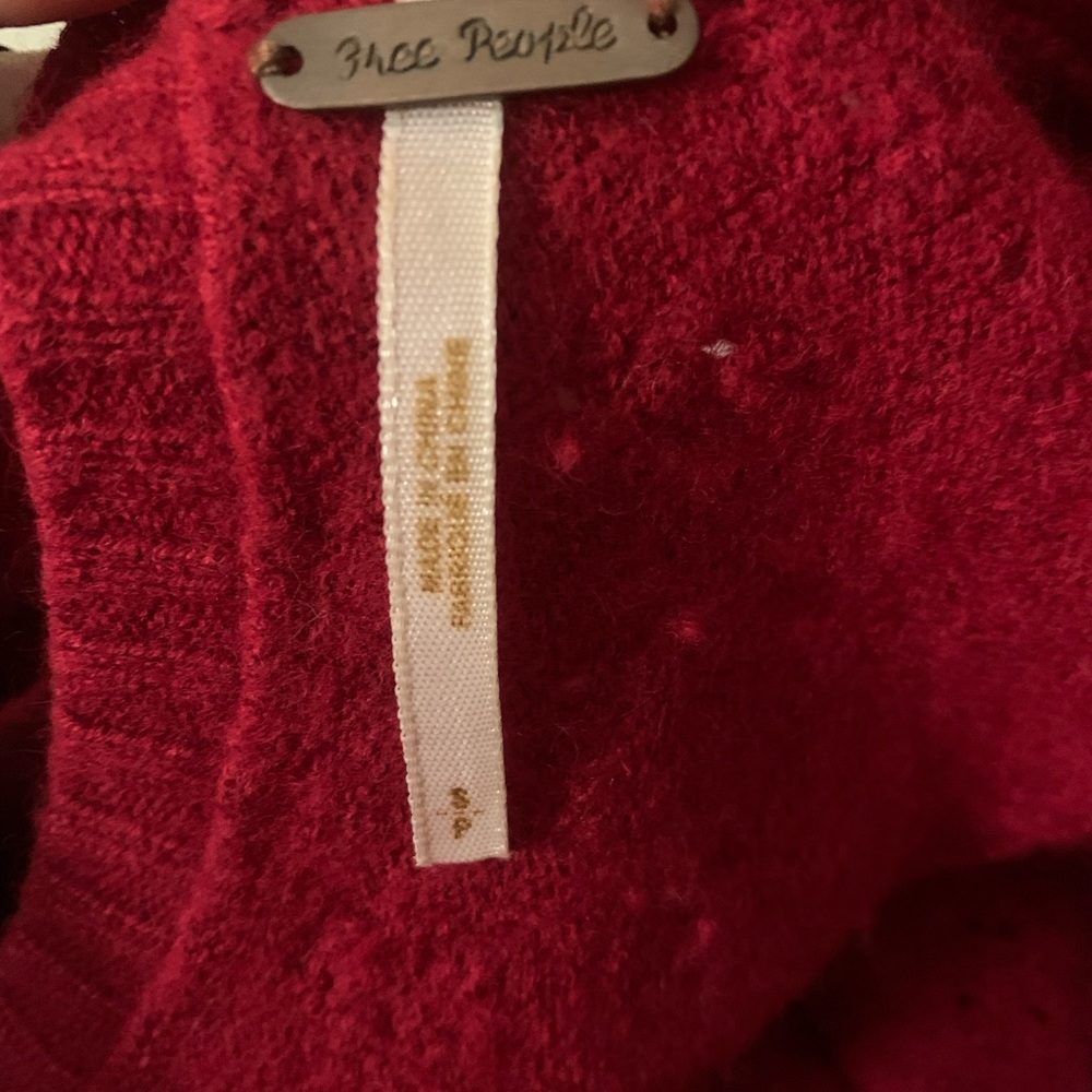 Free People Ruby Red Oversized Pullover V Neck Pr… - image 3
